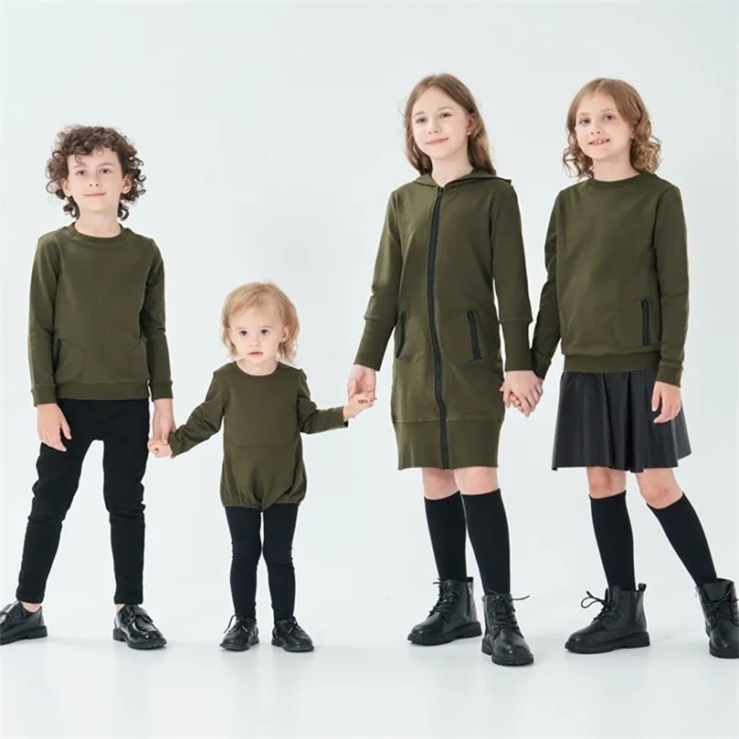 Familie matching outfits jongens meisjes zipper casual jurk top romper familie matching kleding kinderen baby tiener herfst winter katoen mode kleding 220909