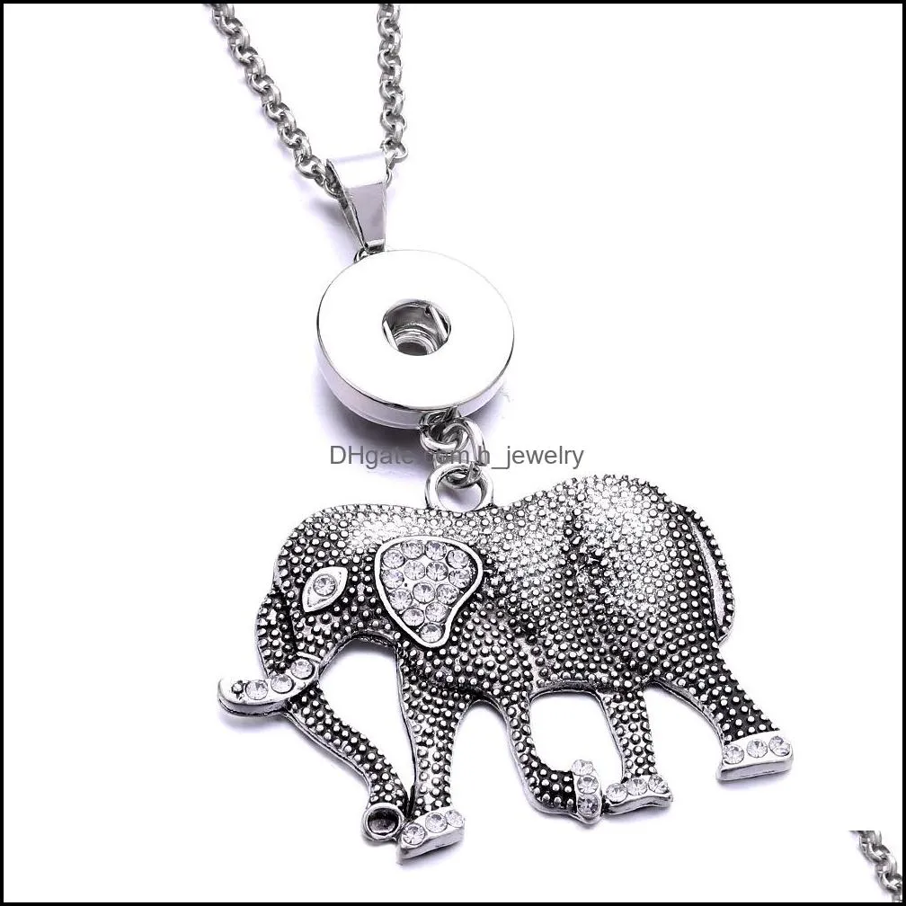 Pendentif Colliers Bouton Pression Charmes Bijoux Blanc Zircon Tortue Éléphant Fleur Pendentif Fit 18Mm Snaps Boutons Collier Pour Femmes Dhb8H