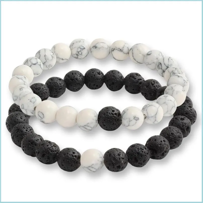 Perlenstränge 2 Teile/satz Mode Paar Tigerauge Stein Armbänder Armreifen Klassische Schwarz Weiß Natürliche Lava Steine Charm Bead Bracele Dhsys