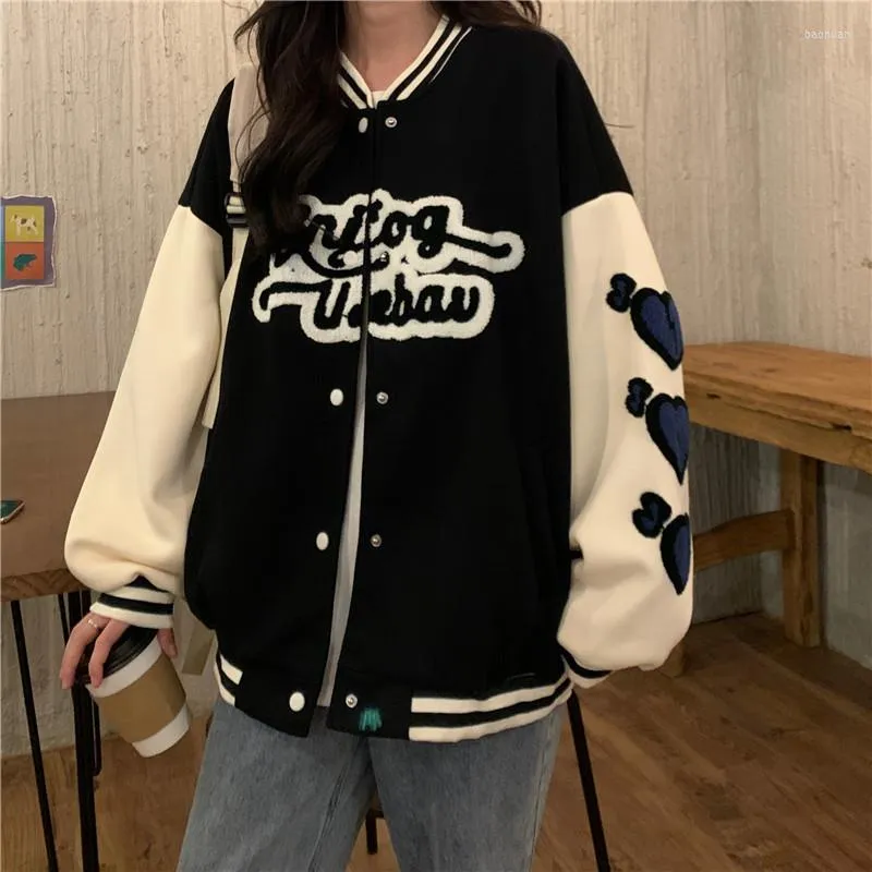 Giacche da donna Bomber da donna Uniforme da baseball Cappotto ricamato con lettera sciolta di alta qualità Retro Oversize Oversize Vintage 2022