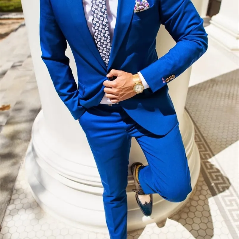 Men's Suits Blazers Custom Made Royal Blue Men's Suits Groom Tuxedos Groomsman Party Suit 2 PiecesJacketPantTietraje de novio para boda 220909