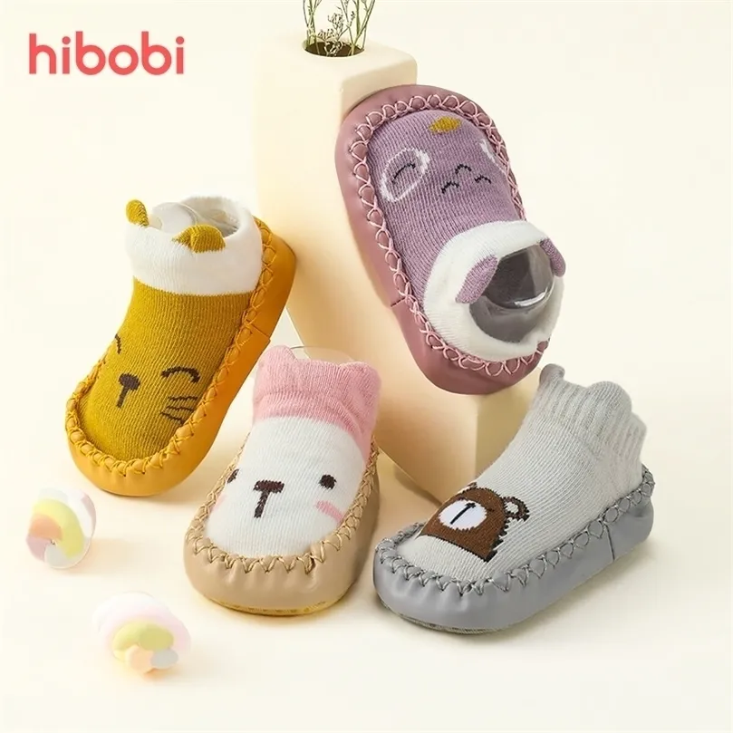 Meias Hibobi Bebê Meias com solas de borracha Meias infantis Nascido no outono Inverno infantil Meias de piso Sapatos anti -Slip Sof Sole Sock 220909