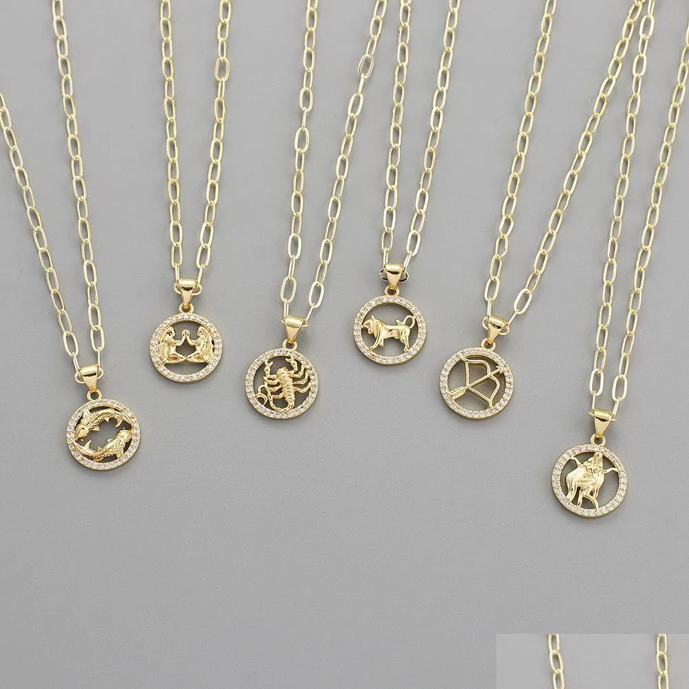 Pendant Necklaces 12 Constellation Necklace Simple Inlaid Zircon 18 Gold Plated Pendant Jewelry For Women Drop Delivery 2021 Necklace Dh16H
