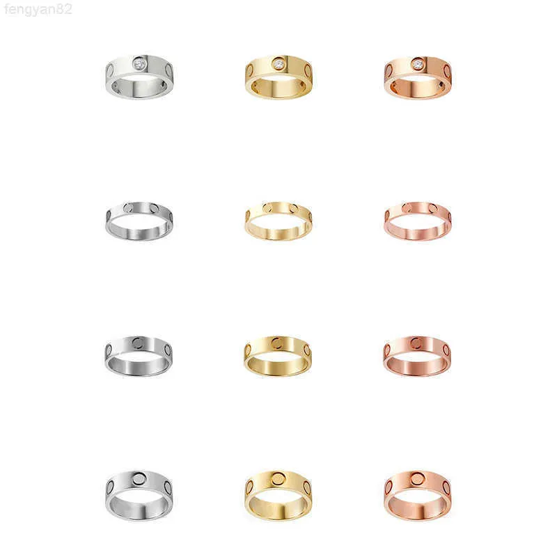 Ювелирные украшения Love Rings Женская дизайнерская пара кольца группа титановая сталь с бриллиантами Casual Street Street Классическая золотая серебряная роза.