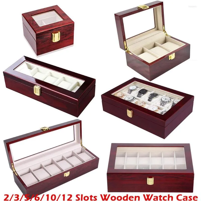 Boîtes de montres Porte-boîte en bois de luxe pour montres Hommes Verre Top Bijoux Organisateur 2 3 5 12 Grilles D30