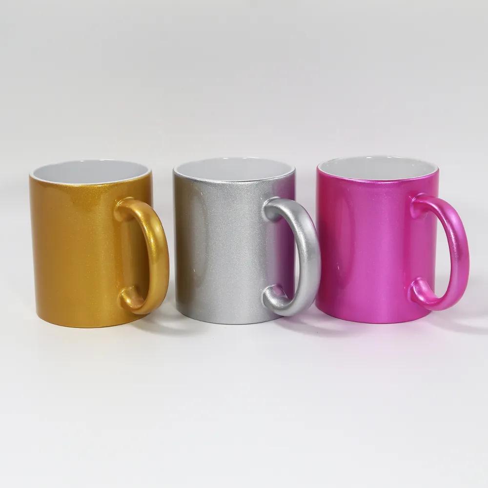 US Warehouse11Oz Sublimation Coffe Mugs Pearlescent Ceramic Mugs Handle 3 Colors Cups