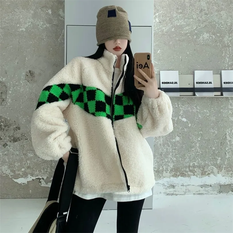 Womens Jackets product color matching checkerboard design jacket thickened warm lamb wool women allmatch brand 220909