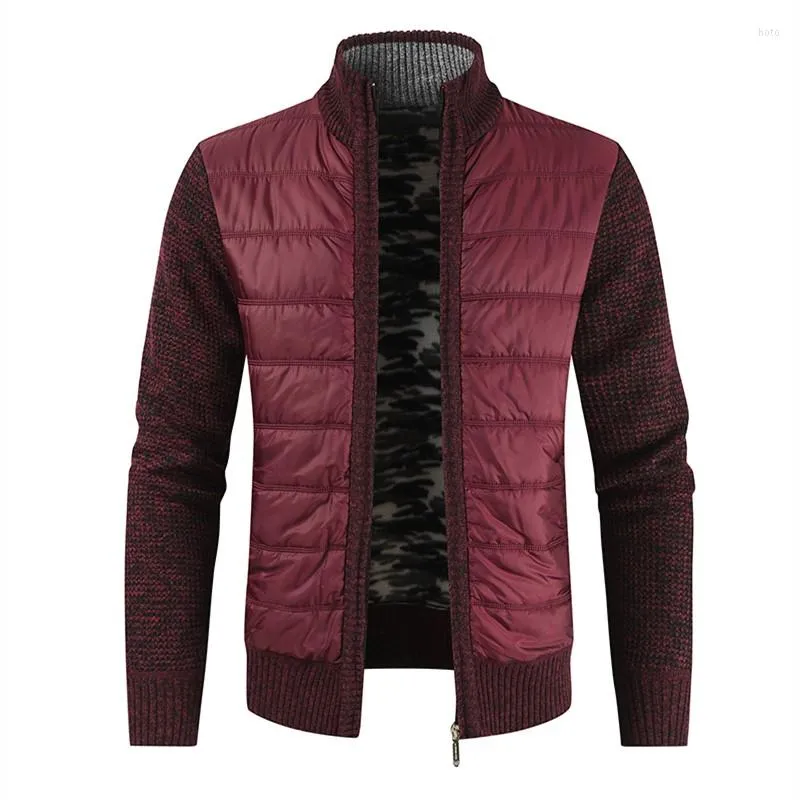 Jaquetas masculinas espessos jaqueta de inverno emendado cardigan zíper casual stand colar suéter quente moda masculina casacos