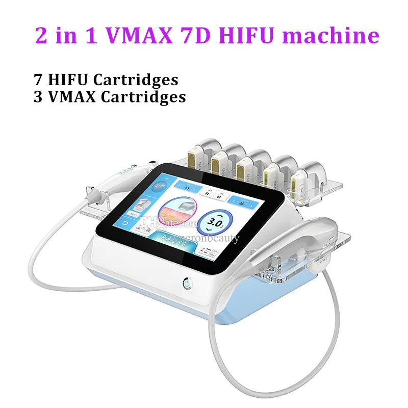 FDA goedgekeurde 7D HIFU -machine met 10 cartridges voor gezichtsheffen Vmax Ultrasone Wrinkle Remover Skin Care Ultra MMFU -behandeling