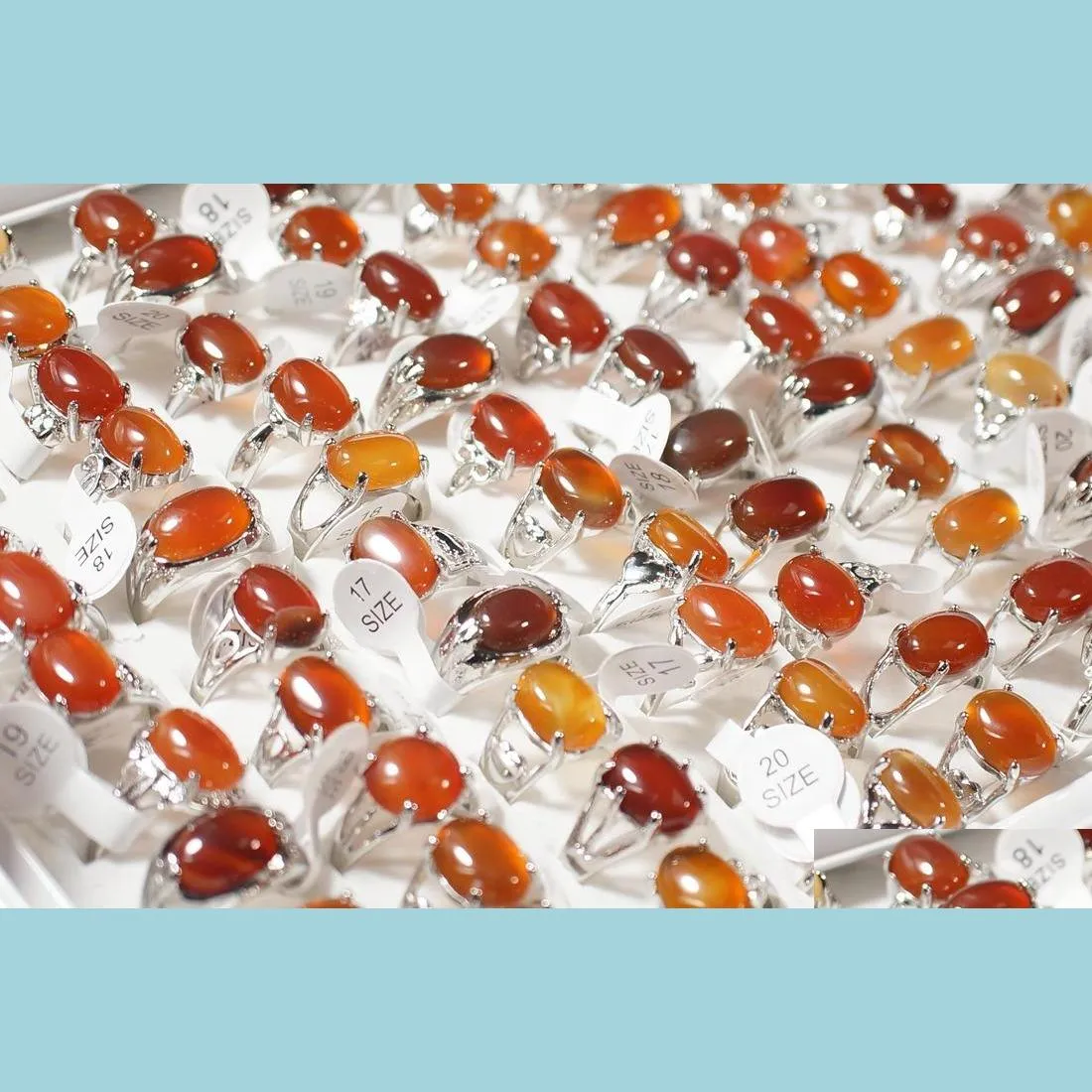 Anel Solitaire Ring BK An￩is de cristal por atacado 100 pacote carneliano anel de ￡gata vermelha para mulheres com j￳ias entrega de tamanho de mixagem 202 dh8nq