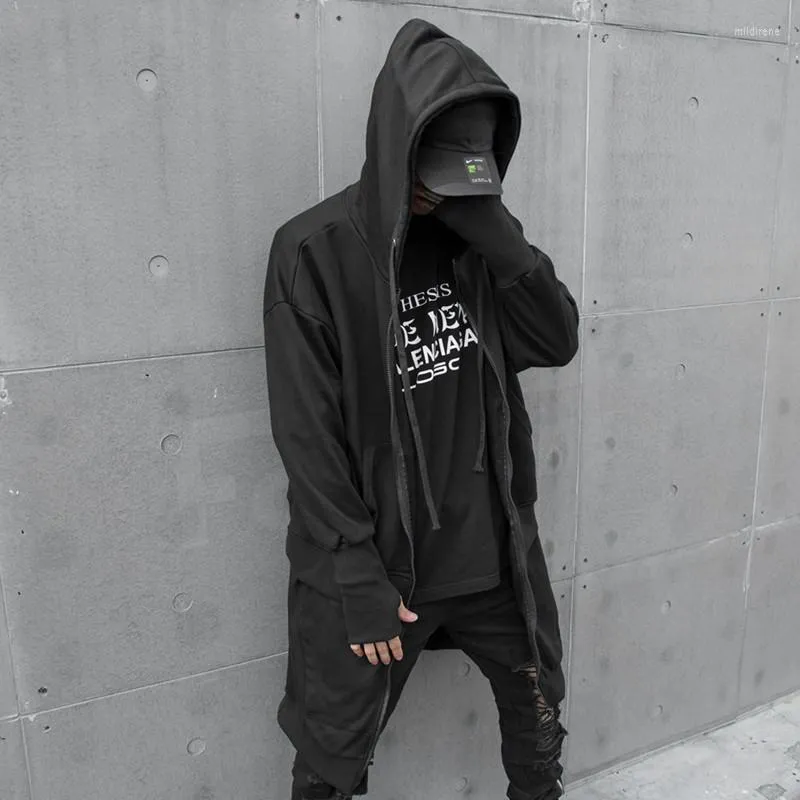 Erkek Hoodies Sonbahar Damlası Erkekler Punk Hip Hop İnce Uzun Kapşonlu Çoklu Zippers Kapşonlu Erkek Vintage Gotik Kapşonlu Pelerin Sokak Giyim