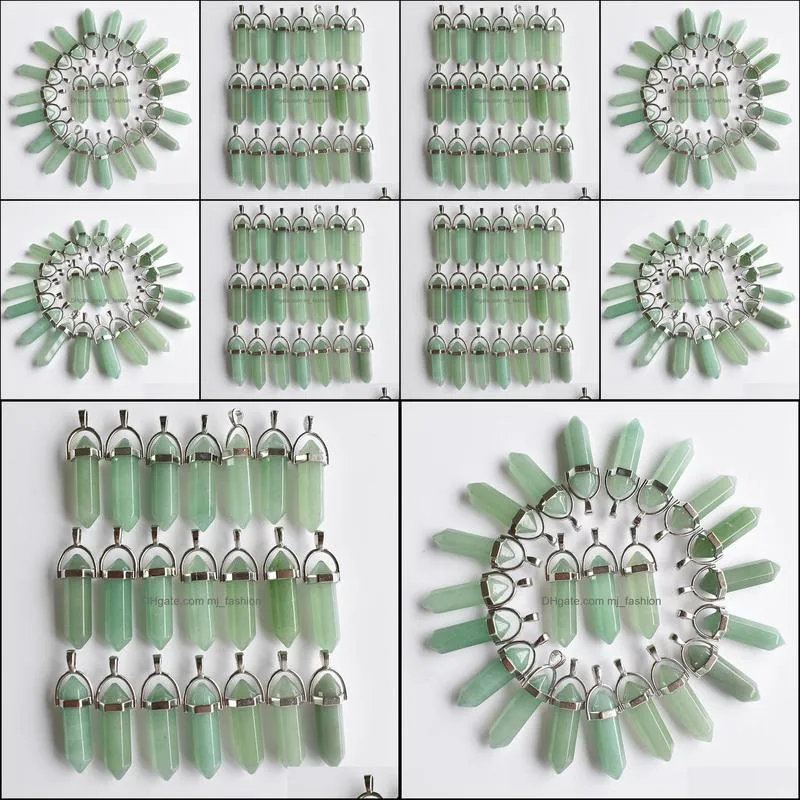 Charms Natural Stone Green Aventurine Zhexagonale pilaar Charms Quartz Chakra Handgemaakte Sier Color Hangers voor sieraden maken Groothandel DHECW