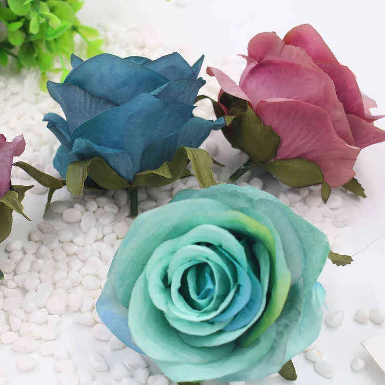 Finto verde floreale 75 cm Real Touch Fiori artificiali Rose Rose di seta artificiale Teste decorative Regalo di nozze fai da te Corona Collage Craft 5 pezzi party J220906