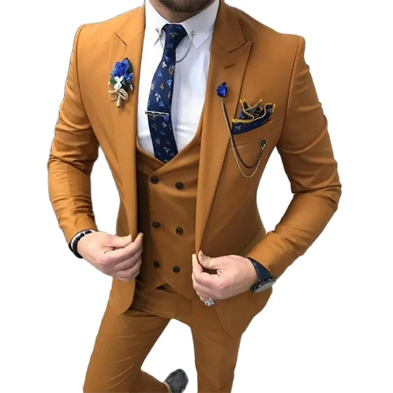 Men's Suits Blazers 3 Piece Slim Fit Men Suits Formal Style Brown Male Fashion Wedding Tuxedo for Groomsmen Dinner Jacket with Vest Pants 220909