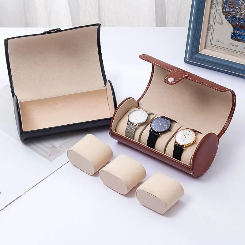 Bekijk dozen Opbergdoos PU Leer 3-bits cilinder high-end display sieraden Organisator Reloj Hombre