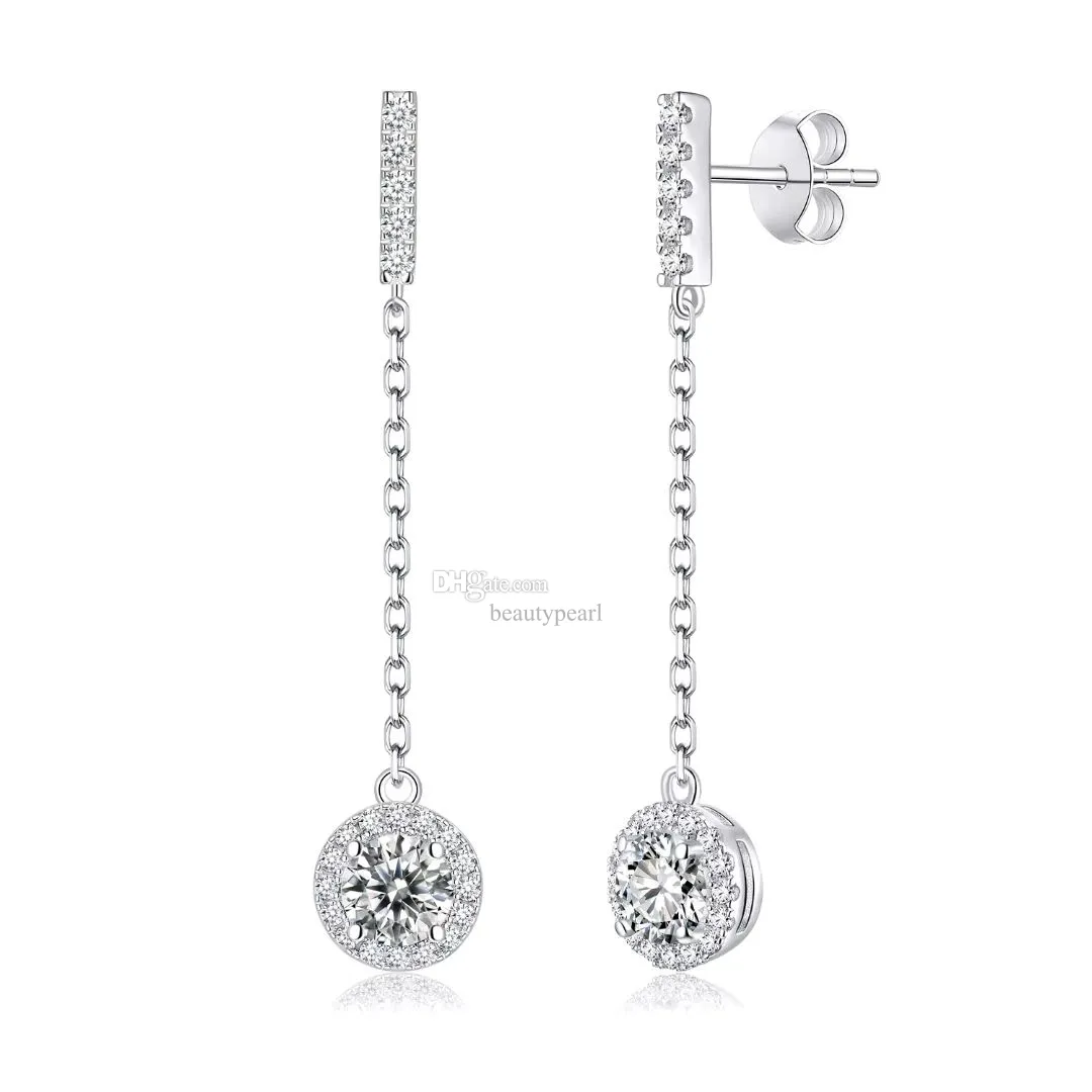 Presente de anivers￡rio noivado de casamento Mulheres penduradas Brincho Moissanite 1 Carat Principais brincos de pedra