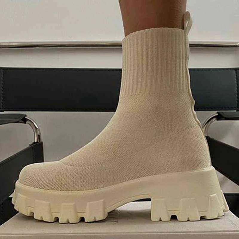 Vrouwen Laarzen 2022 Platform Laarzen Voor Herfst Winter Schoenen Slip Op Platform Schoen Vrouwen Enkellaars Witte Hakken Korte Botas mujer