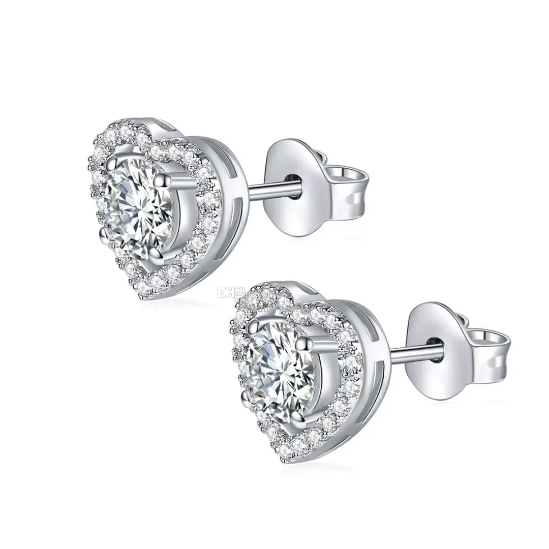 Stud Fine Jewelry Heart-shaped Ear Studs Sterling Sier Jewellery S Moissanite