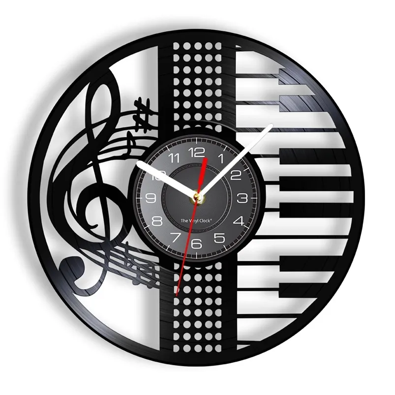 Wall Clock Treble Clef Piano Vinyl CD Disc Musical Instrument Wall ...