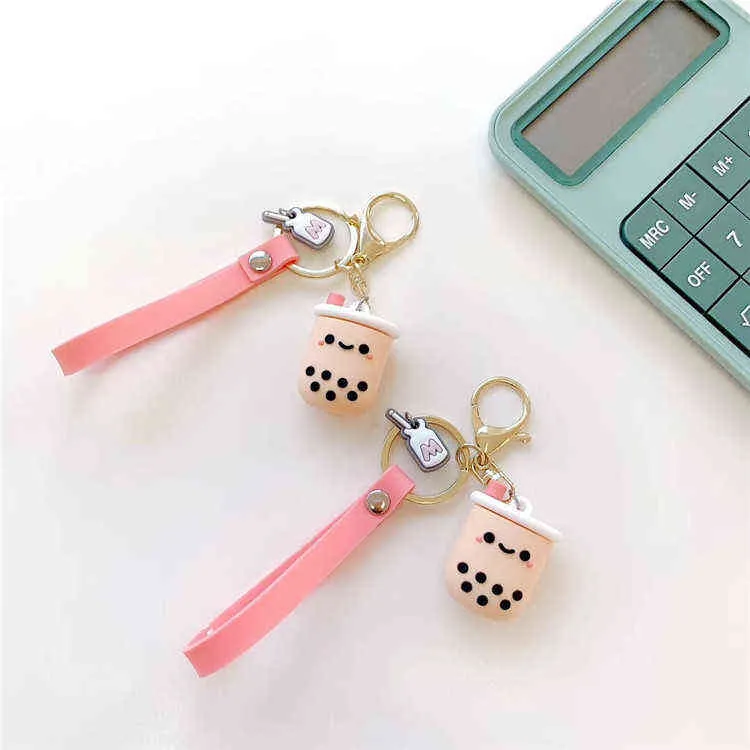 Nyckelringar Sile Pearl Milk Tea Söt nyckelring Luxury Kawaii Keychains For Ladies Girls Bag Car AirPods Charm Accessories Gift Nyckelringar T220909