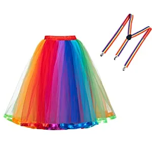 Womens Rainbow Tutu Skirt Layered Tulle Skirt Girls Colorful Halloween Costumes Tutu