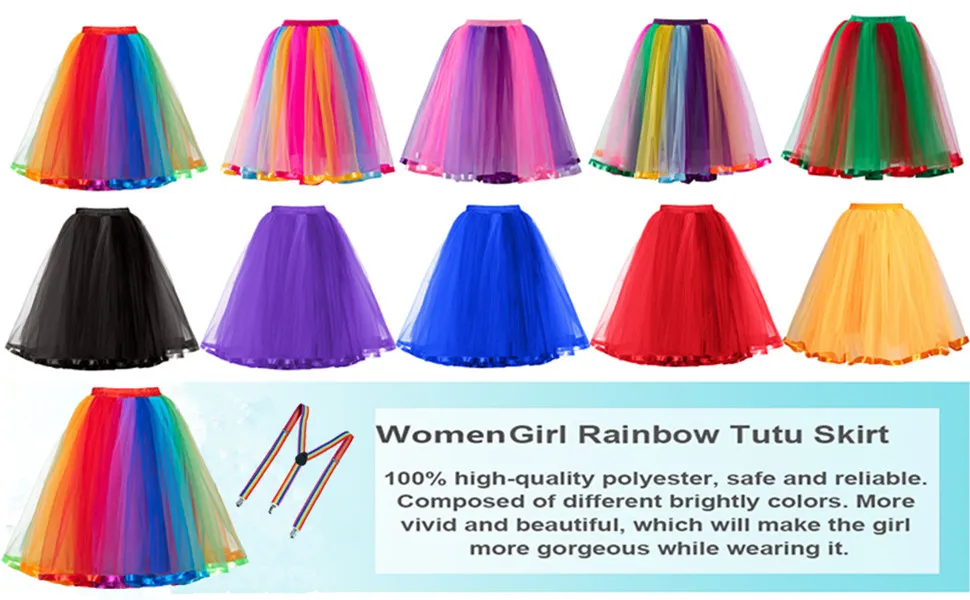 MisShow Womens Rainbow Tutu Skirt Layered Tulle Skirt Girls Colorful Halloween Costumes Tutu