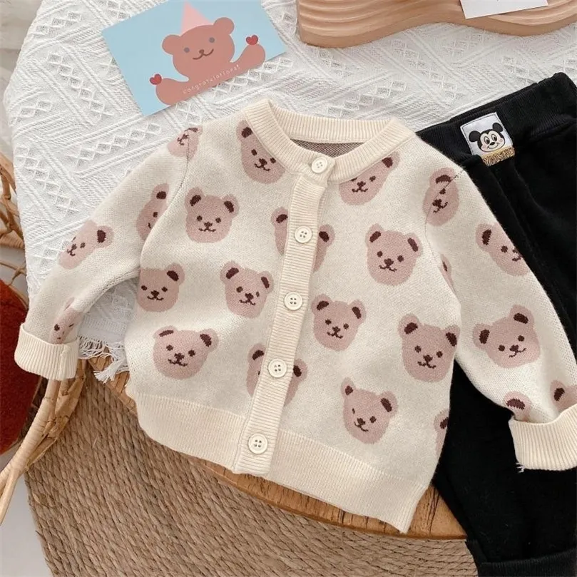 Pullover Herbst Kleinkind Jungen Gestrickte Pullover Baby Jungen Cartoon Bär Strickjacken Outwear Kinder Kleidung Kinder Mädchen Strickwaren Jacke 220909