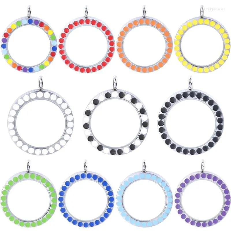 Anhänger-Halsketten, 5 Stück, trendiger Edelstahl, mehrfarbig, rund, Speicher, lebendes Glas, Po-Medaillon, schwimmende Charms, Schmuckherstellung