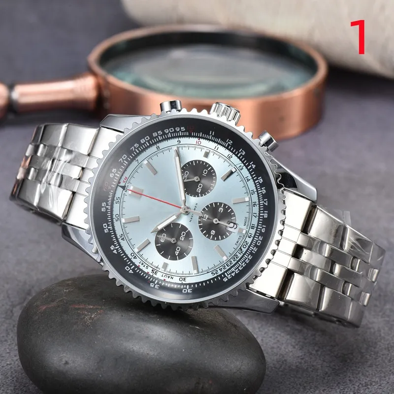 男性用腕時計 2022 新しいメンズ腕時計直径 48 ミリメートルすべてのダイヤルワーククォーツ時計ナビタイマー 1884 トップの高級ブランドクロノグラフ時計スチールベルトメンズファッション BREI