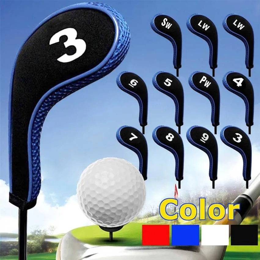 12шт SET Golf Clubs Iron Head Covers Covers Headscovers с застежкой длиной шеи 4 Color 2010282430