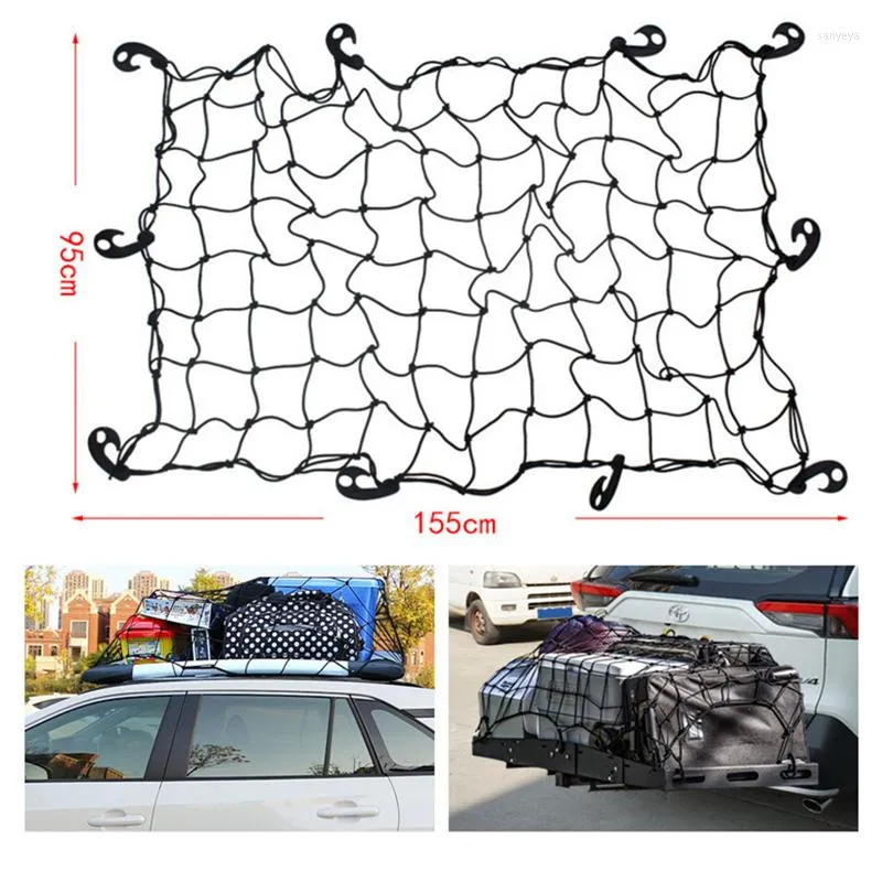 Car Organizer Universal Roof Rack Basket Net Trunk Luggage Multipurpose Elastic Mesh Rope With Hooks SUV Trailer