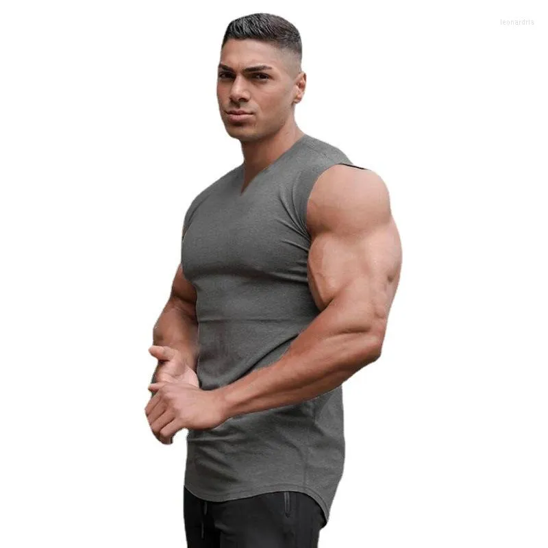 Männer Tank Tops 2023 Marke Workout Herren Sport Mode Casual Top Gym Kleidung Bodybuilding Fitness Singuletts Ärmellose Weste mit V-ausschnitt