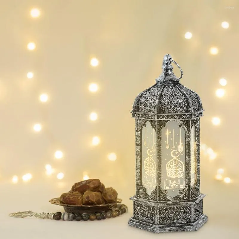 Decoración de fiesta linterna Ramadán Eid lámpara de decoración colgante Mubarak luz Vintage luces Led de escritorio suministros musulmanes decorativos vela pequeña