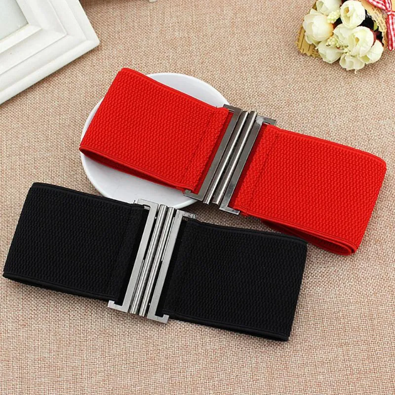 Belts Wide Elastic Belt Solid Color Corset Women's Metal Buckle Waistband Women Dress Accessories Lady Stretch Cinch Waist