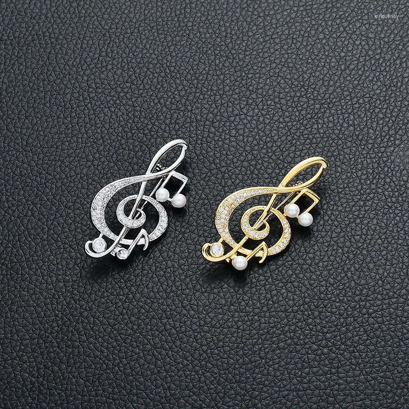 Brooches Elegant Music Note Design Crystal Pins Luxury Cubic Zirconia Pearl Brooch Fashion Jewelry Broche Graduation Gift Friend