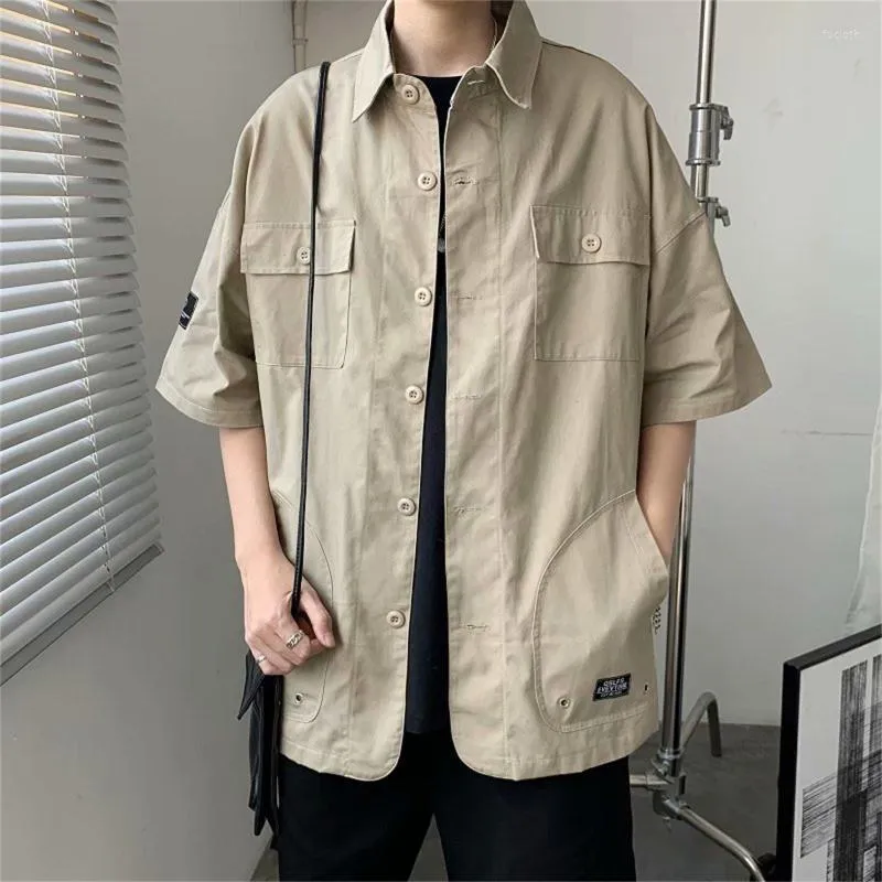 Men's Casual Shirts Men's 2022 Mens Cotton Military Cargo Dress Short Sleeve Work Streetwear Blouses