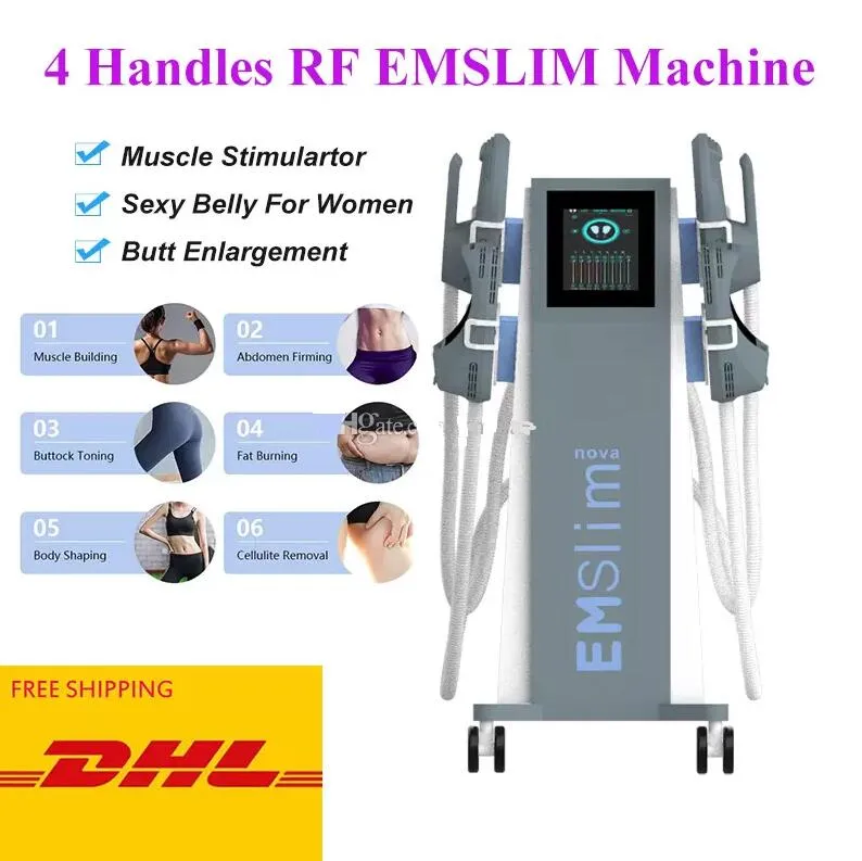 Potente máquina de pérdida de peso para adelgazar el cuerpo EMSlim HIEMT Equipo de belleza para el estiramiento de la piel con RF para la construcción de músculos electromagnéticos con asas y asiento RF 4