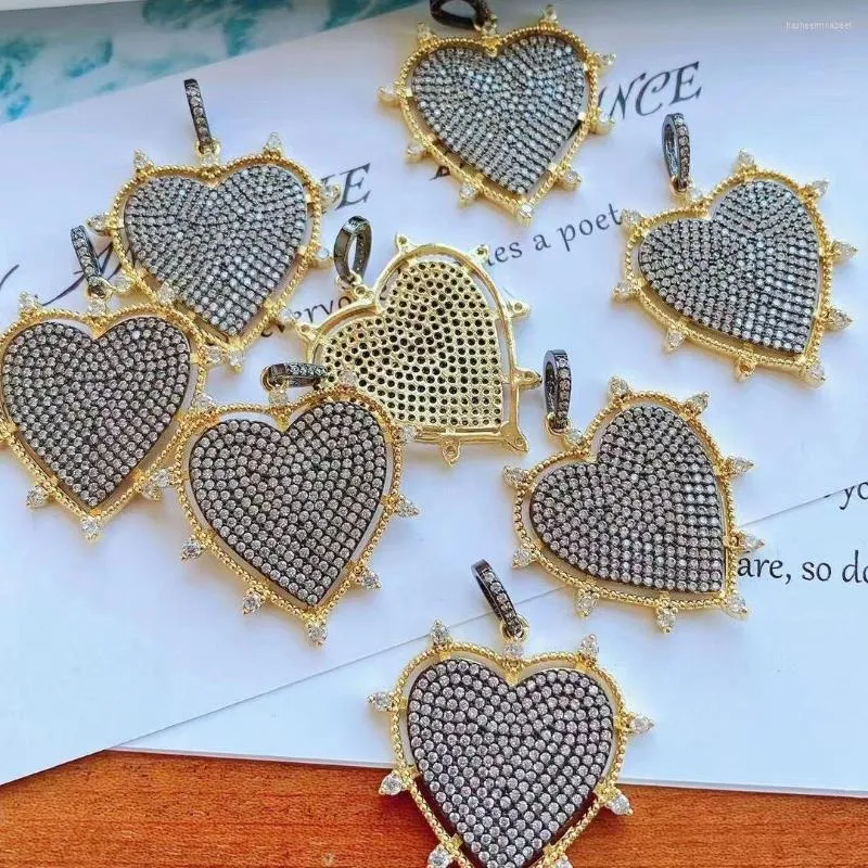 Pendant Necklaces 3Pcs Gold Plated Metal Cubic Zirconia Heart Charms Pendants Love Clear Cz Pave Jewelry Findings