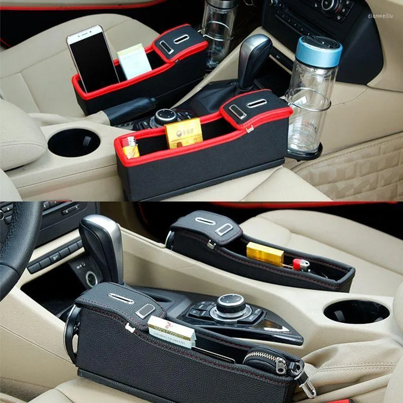 Otomobil Organizatörü -Siyah koltuk depolama klasörünün sağ tarafı PU Deri Deri Çok Fonksiyonlu Cep Telefonu İçecek CU ile