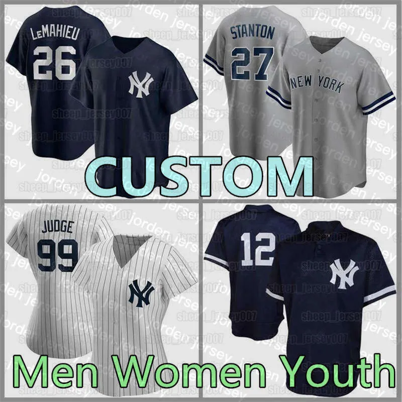 قمصان بيسبول جديدة 99 Aaron Judge New York Jersey 26 DJ Lemahieu Yankee Baseball 45 Gerrit Cole 2 Derek Jeter Giancarlo Stanton Mar