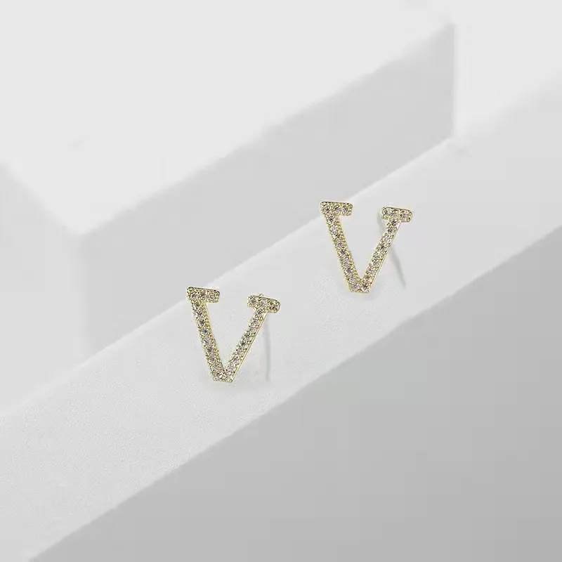 Charm Women 18K Gold vergulde designer oorbuien oorbellen ontwerpers Geometrie Letters Crystal Rhinestone Earring Wedding Party Joodlry Gift