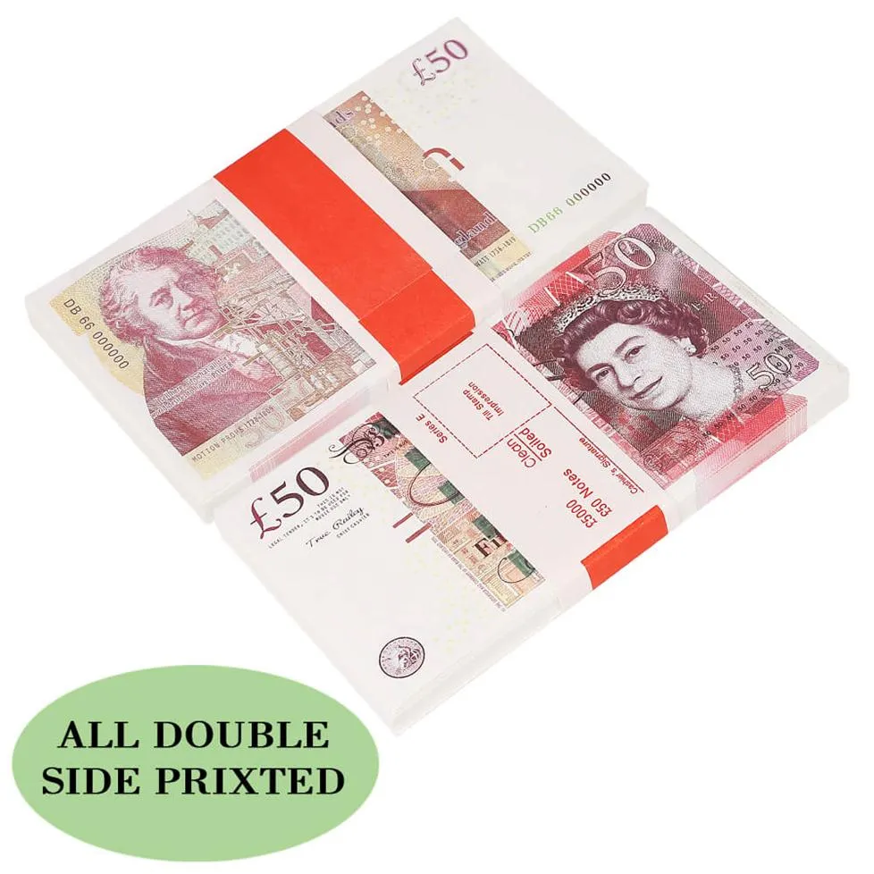 Play Paper Printed Money Toys UK Pounds GBP British 50 Commemorative Prop Money Toy for Kids Christmas Gifts eller Video Film243e