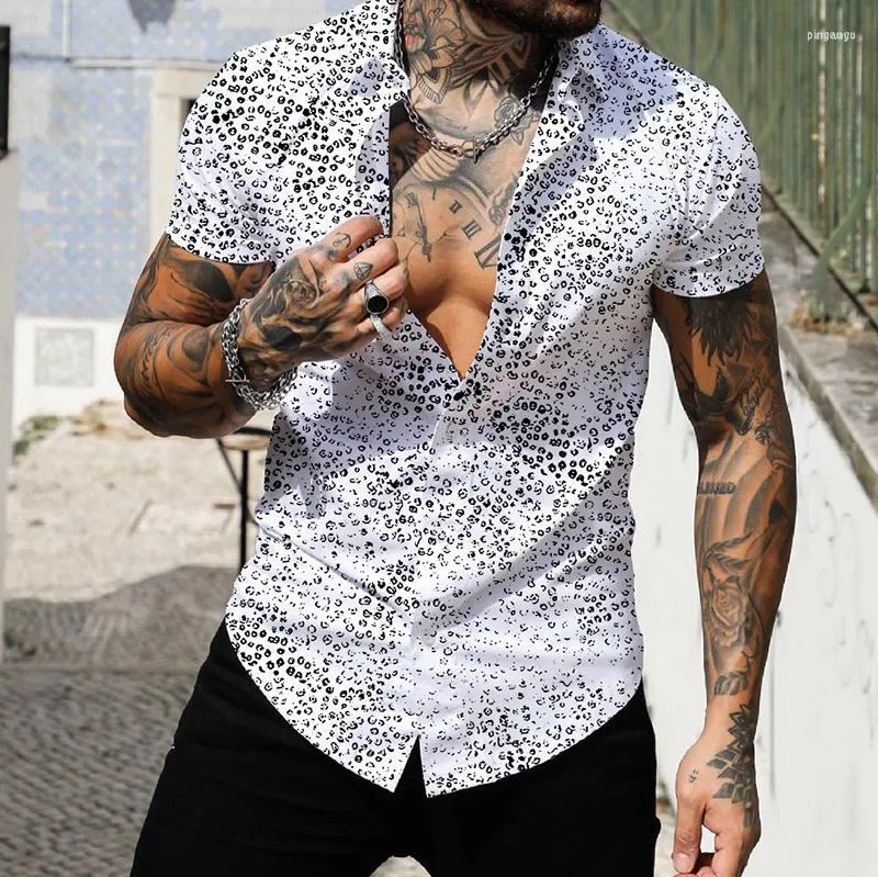 Casual shirts heren heren mannen zomer polyester shirt met korte mouwen print Hawaiian strand mannelijke top turn down kraag t-shirts heren's