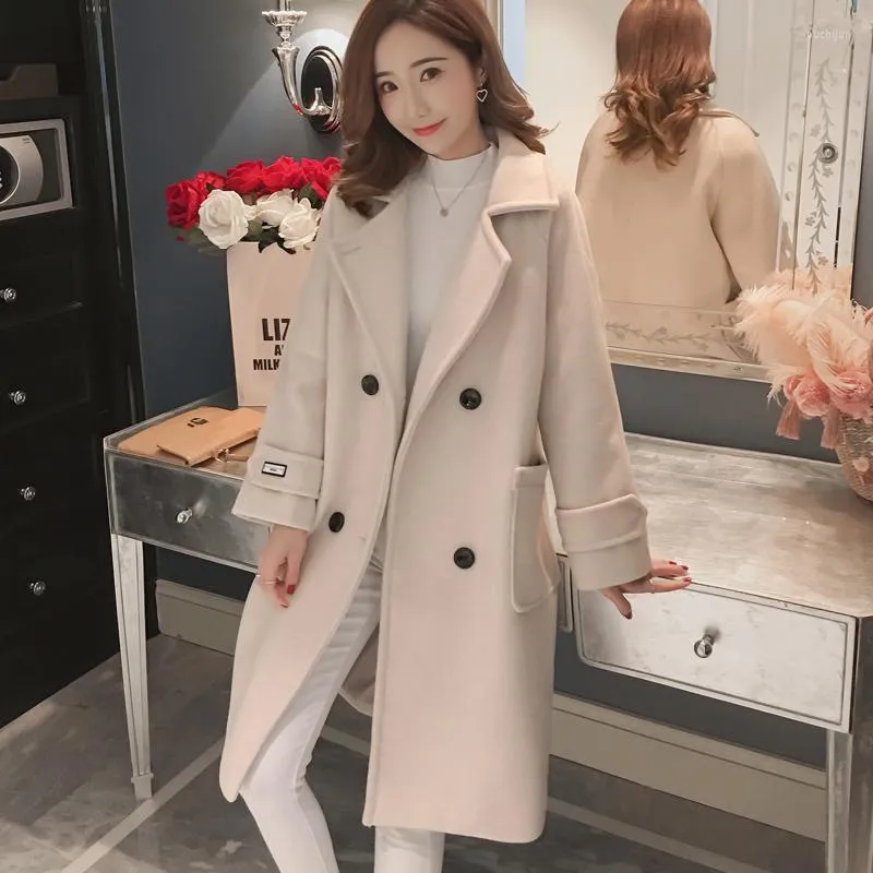 Kvinnors ull kvinnors blandningar h￶st vinter jacka kvinnor koreansk kappa kvinnliga ull l￥nga rockar rosa jackor ytterkl￤der kl￤der trevligt