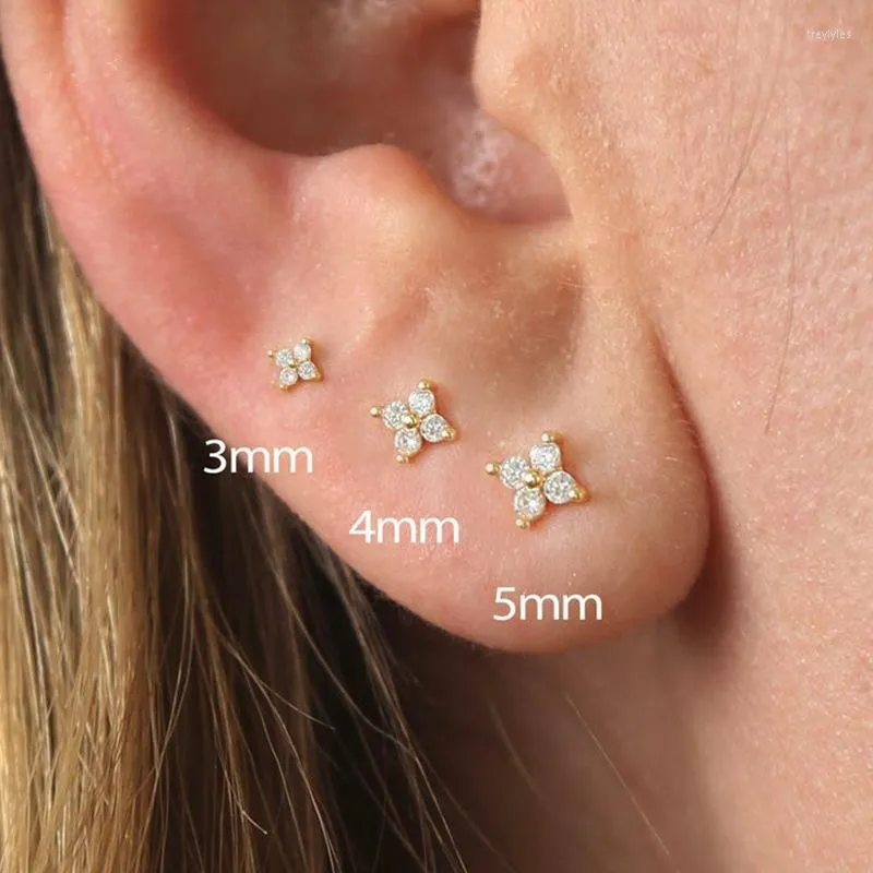 Mini Flower Stud Earrings: Delicate Dainty Zircon Piercing