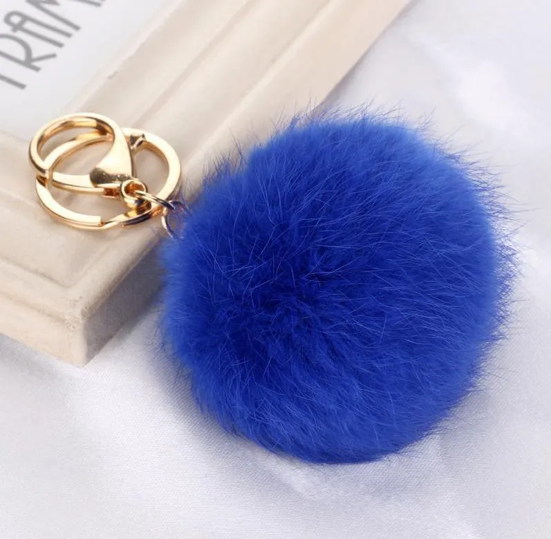 Real Rabbit Fur Ball Charms Key Rings Soft Lovely Gold Metal Key Pom Poms Pom