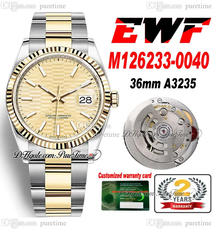 EWF apenas 126233 A3235 AUTOMÁTICO UNISSISEX Relógio Mens Ladies 36 TOMO TOM