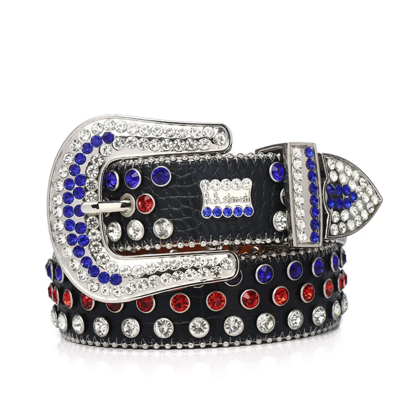 Western Women Colorful Rhinestone Crystal Belt f￶r Cowgirl Diamond Studded Leather Belt