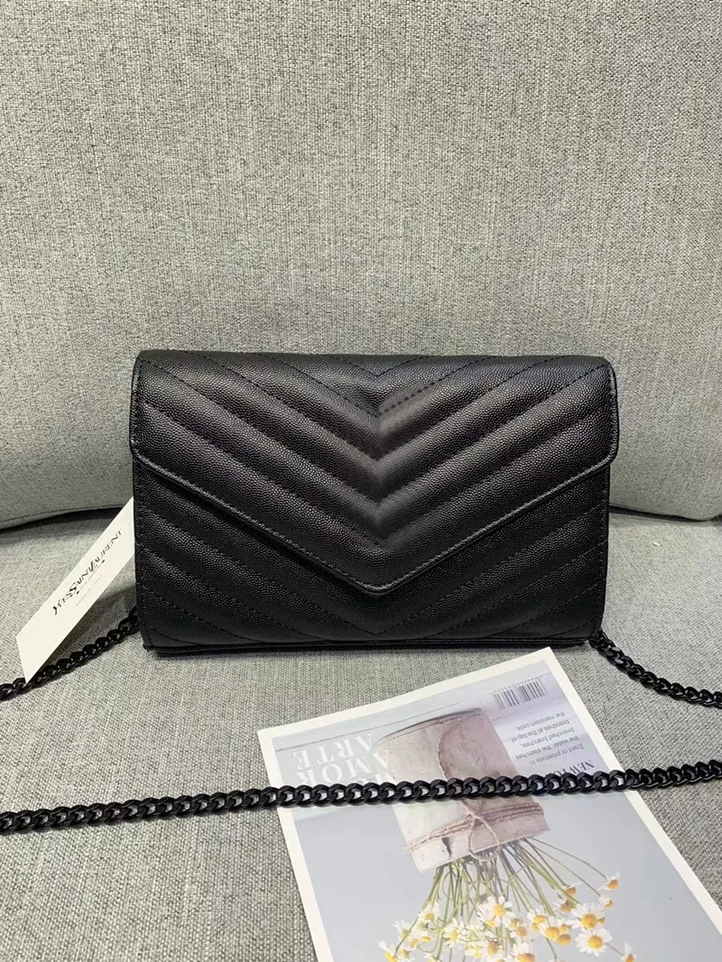 Moda donna Pelle bovina top borse in pelle di pecora catena d'oro in metallo caviale Borsa Borsa in pelle Flip cover diagonale Borse a tracolla Portafogli