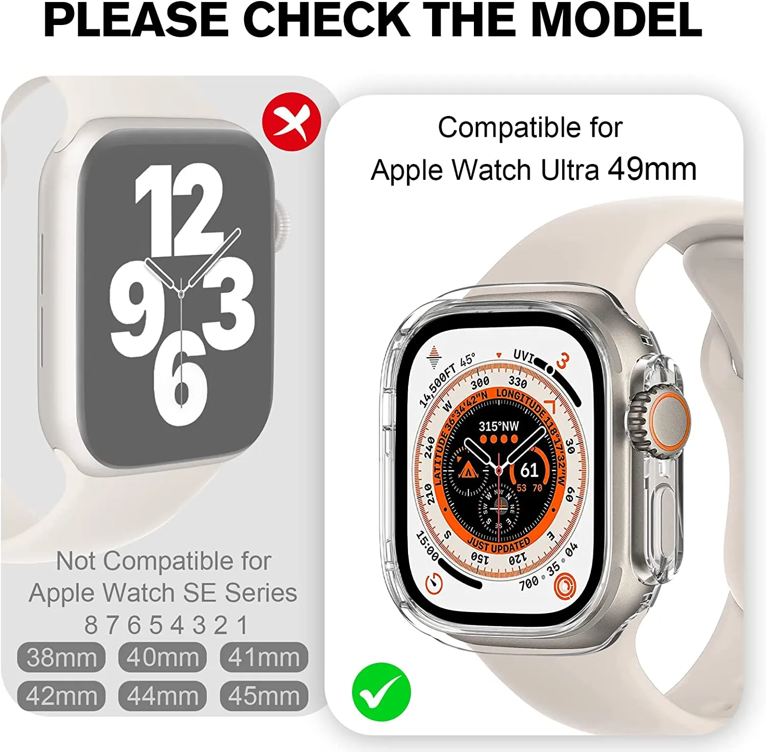 Apple Watch Ultra 49mmバンパーのケースカバースクリーンプロテクターハードPCフレームIWATCHシリーズUltraと互換性